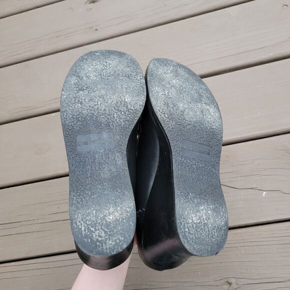 Vintage 90s y2k Black Faux Vegan Leather Wedge Heeled Brogue Punk Penny Loafers - Picture 6 of 9